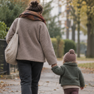 KI-generiertes Foto einer Mutter mit Tochter im Winter draußen
