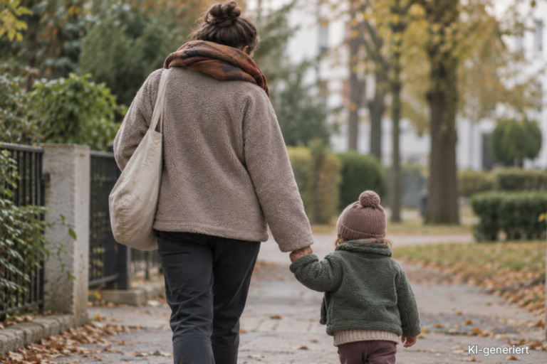 KI-generiertes Foto einer Mutter mit Tochter im Winter draußen